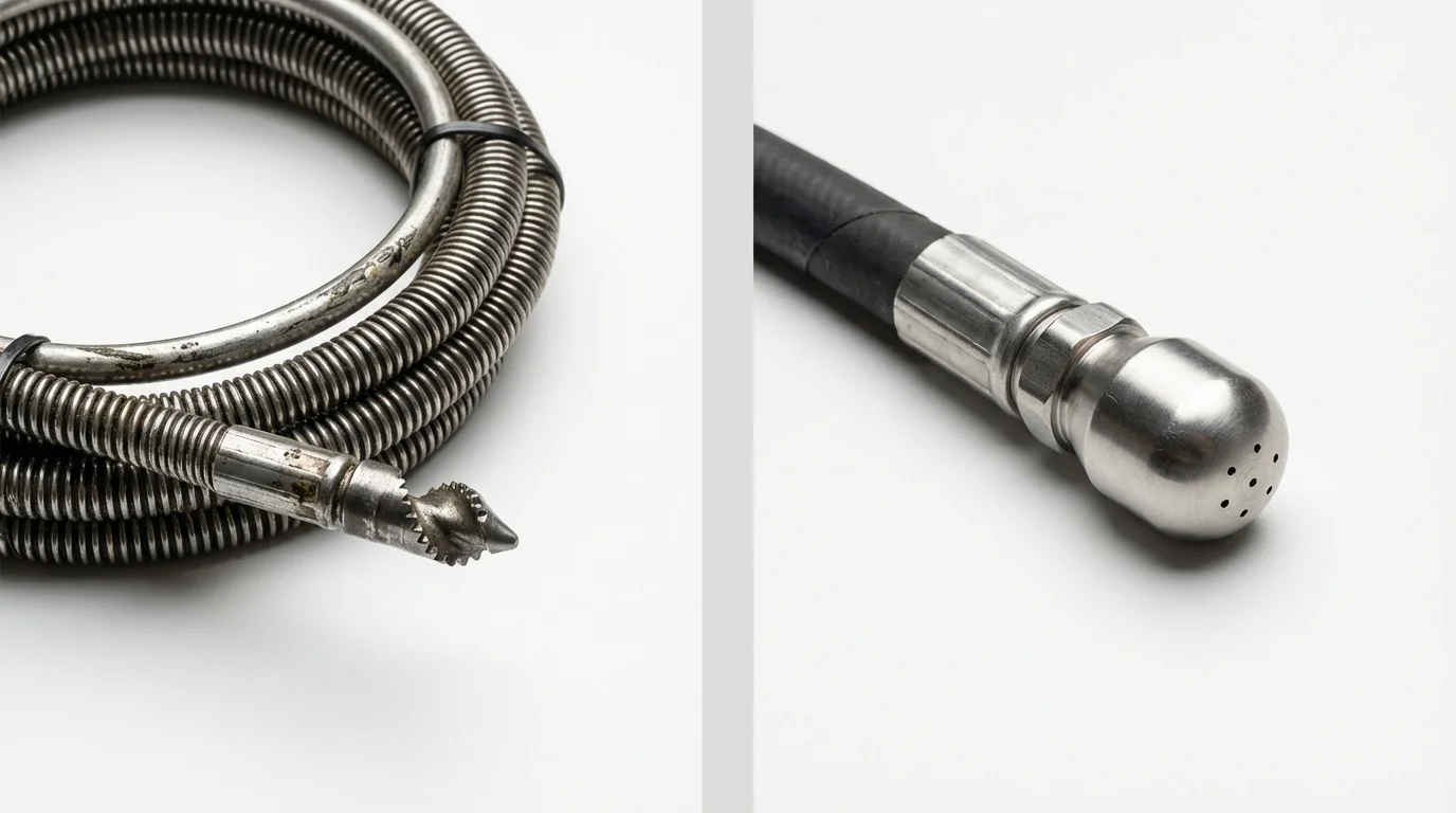 Drain snake cable and hydro jetting nozzle used for drain cleaning in Avilla, IN